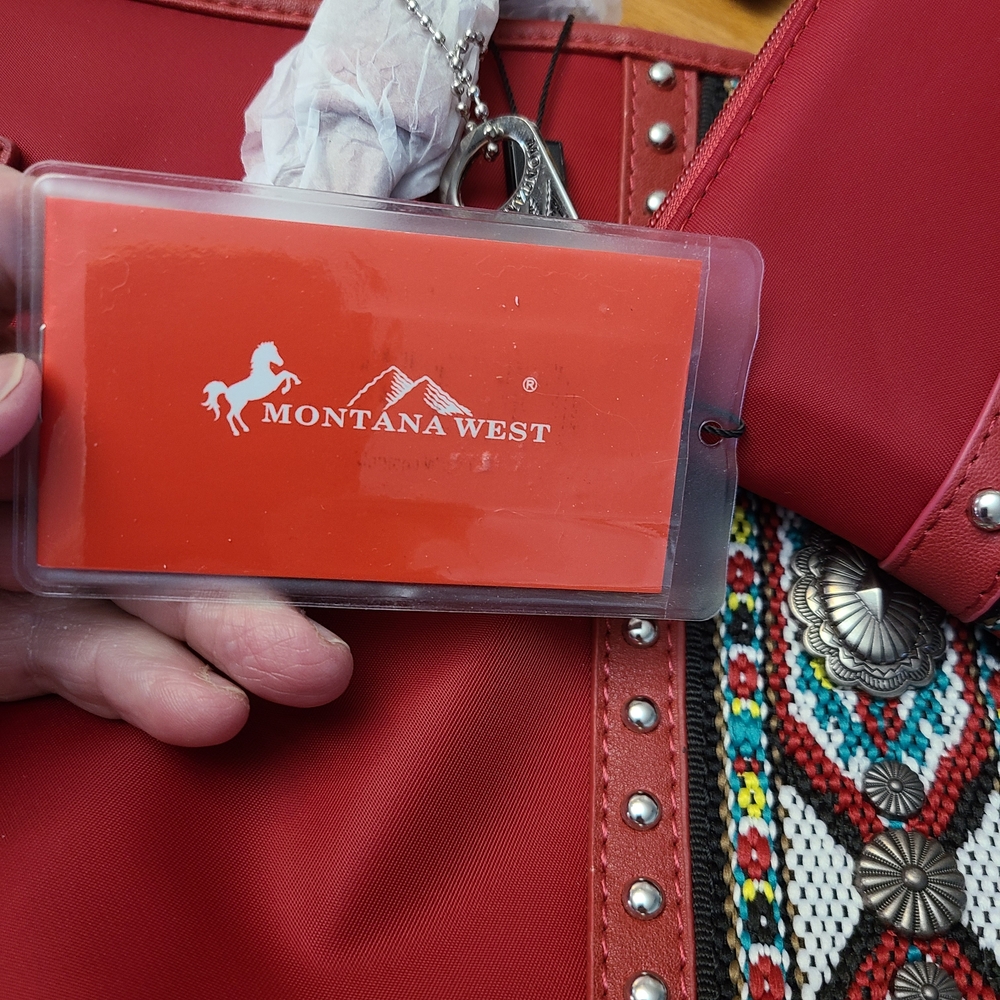MONTANA WEST..Stylish Red Embroidered Women's Bag Set.....leather - Picture 8 of 12